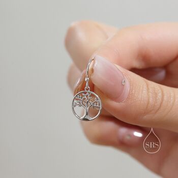 Sterling Silver Tree Drop Hook Earrings, 5 of 10