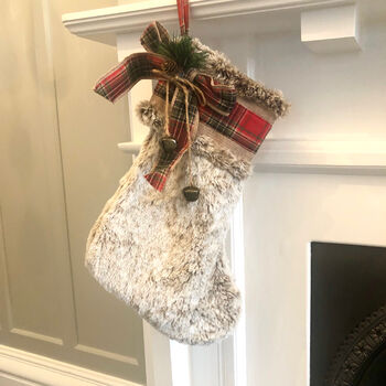 Fluffy Stocking With Bow And Bells, 3 of 3