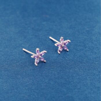 Amethyst Birthstone Flower Stud Earrings, 925 Sterling Silver, 7 of 8