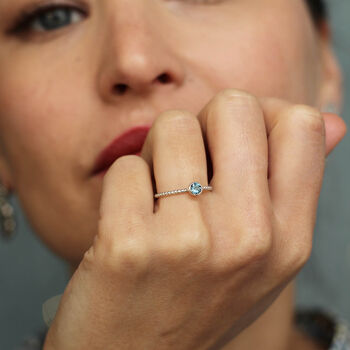 Blue Topaz Stacking Ring With Beaded Band In Silver, 4 of 12