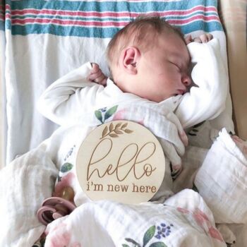 Wooden Baby Announcement Hello Engraved Sign, 3 of 9