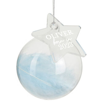 Personalised Born In Glass Bauble With Star, 2 of 3