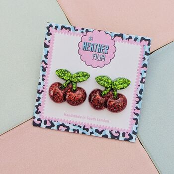 Sweet Cherry Glitter Resin Studs, 3 of 4