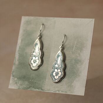 Silver Victorian Floral Turquoise Drop Earrings, 3 of 8