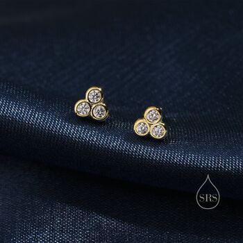 Tiny Cz Trio Three Dot Stud Earrings In Sterling Silver, 3 of 12