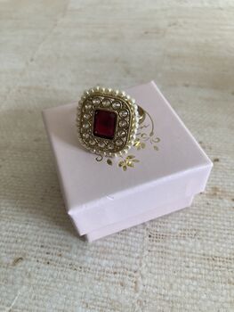 Gold Maroon Kundan Adjustable Ring, 8 of 8