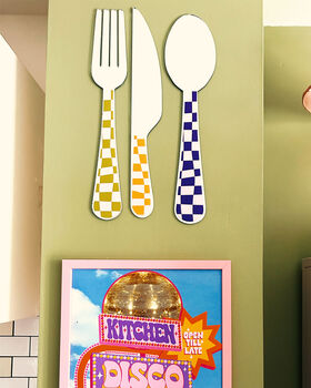 Oversized Checkerboard Cutlery Mirror Set, 3 of 6