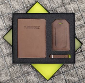 Personalised English Hide Leather Passport Cover Set, 6 of 7