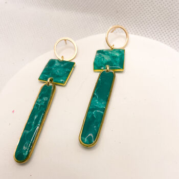 Green Geometric Stud Statement Earrings, Clay And Resin, 6 of 10