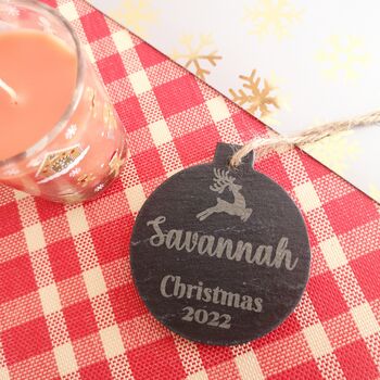 Personalised Slate Christmas Bauble Decoration, 4 of 4