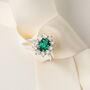 Emerald Halo Engagement Ring In Sterling Silver And Gold, thumbnail 10 of 12