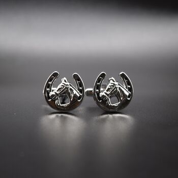 Horse And Horseshoe Cufflinks 316 L Stainless Steel Equestrian Gift For Him, 6 of 6