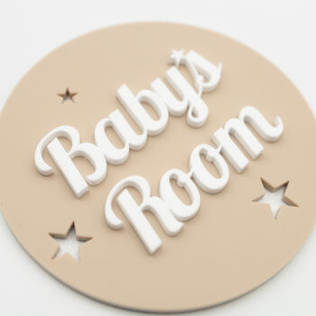 Baby’s Room Door Sign – Beige Round Plaque, 4 of 4