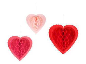 Heart Honeycomb Hanging Decorations X Three, 3 of 4