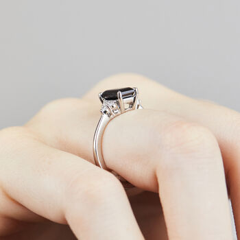 Black Spinel And Diamond Platinum Engagement Ring, 4 of 5