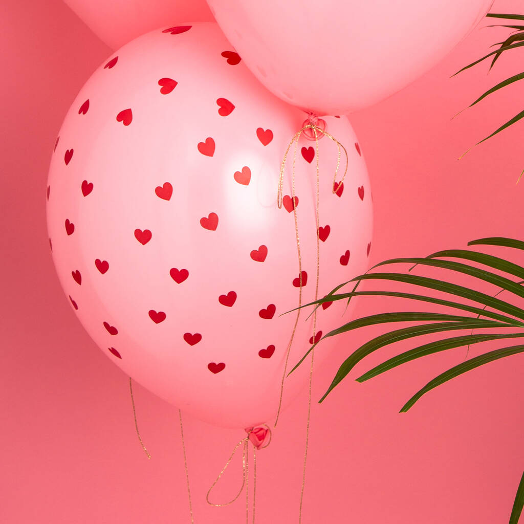 Red Heart Print Pink Balloons