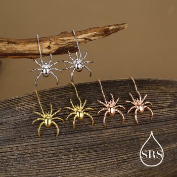 Sterling Silver Spider Drop Earrings, 5 of 10