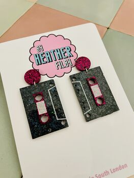 Cassette Tape Glitter Resin Earrings, 4 of 4