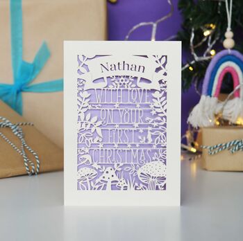 Personalised Woodland First Christmas Papercut Card, 7 of 12