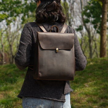 Minimalist Genuine Slim Leather Backpack, 2 of 12