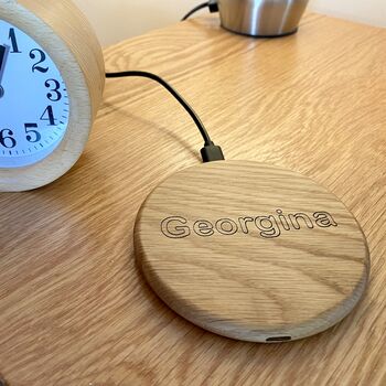 Personalised Solid Oak Wooden Wireless Charger, 3 of 10