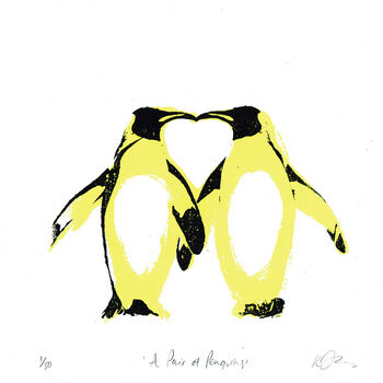 A Pair Of Penguins Screen Print Valentines Heart, 2 of 2