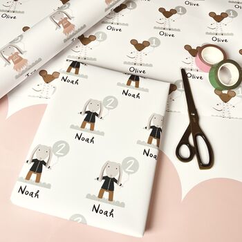 Personalised Birthday Age Mouse Or Bunny Wrapping Paper, 2 of 12