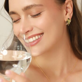 Large Green Gemstone Cluster Earrings In Sterling Silver, 7 of 10