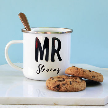 Personalised Mr And Mrs Enamel Mug, 3 of 5