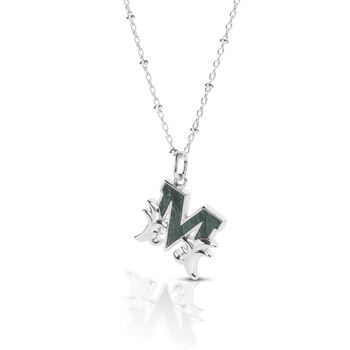 Solid Silver M Initial Necklace With Green Marble, 2 of 6