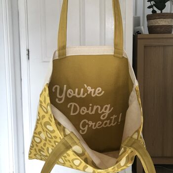 Yellow Tote Bag With Motivational Message Inside, 4 of 4