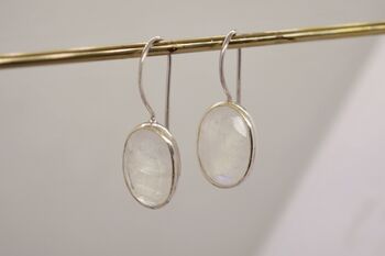 Rainbow Moonstone Sterling Silver Oval Earrings, 5 of 12