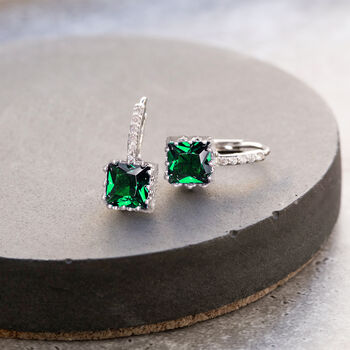 Green Crystal Encrusted Square Drop Earrings, 3 of 3