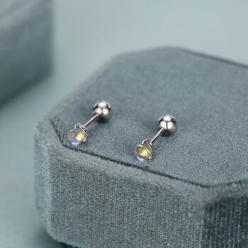 Sterling Silver Moonstone 18 G Screw Back Stud Earrings, 3 of 12