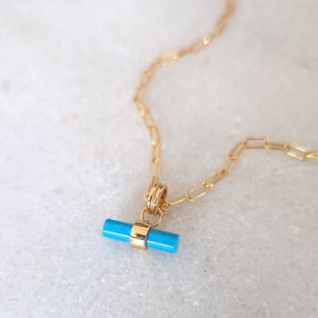 The T Bar Turquoise Necklace, Gold Plated, 2 of 9