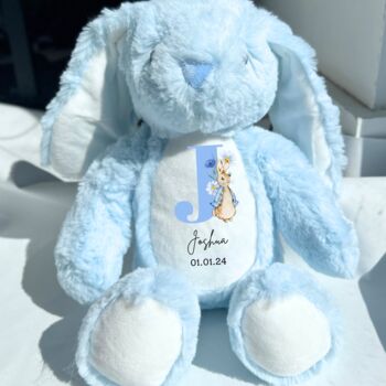 White Personalised Bunny Rabbit Boy Soft Toy, 7 of 7