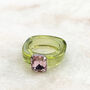 Chunky Olivine Green Resin Ring With Rhinestone, thumbnail 1 of 8