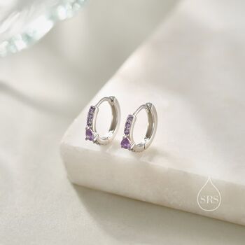 Dainty Purple Cz Huggie Hoop Earrings, 5 of 11
