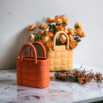Orange Garden Weave Basket Handbag Vase, 7 of 8