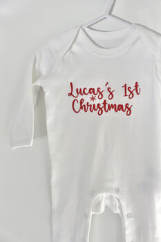 First Christmas Embroidered Personalised Babygro Sleepsuit, 2 of 5