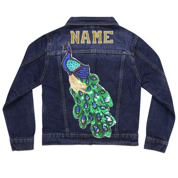 Personalised Kids Denim Jacket With Sequin Peacock, 5 of 7