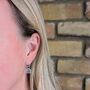 The Faceted Square Blue Topaz Gemstone Hoop Earrings, Silver, thumbnail 2 of 6