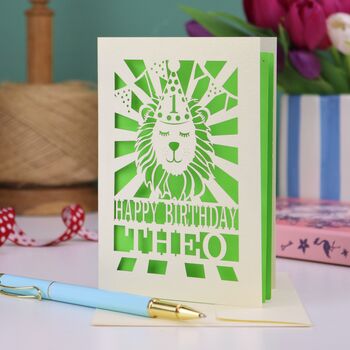 Personalised Papercut Lion Birthday Card, 5 of 6