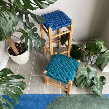 Upcycled 70's Woven Stools With Felted Merino Wool, 4 of 12