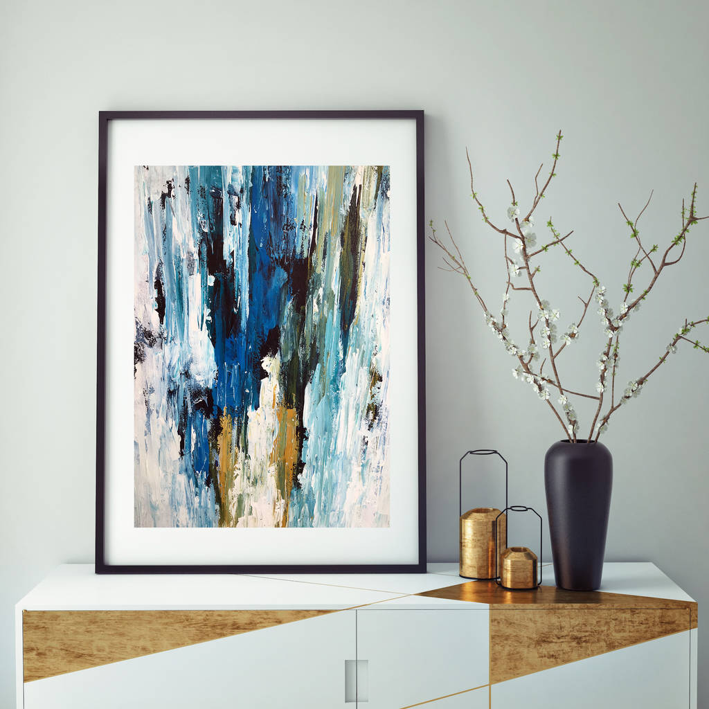 Blue Gold Abstract Art Print Framed Wall Art Pictures By Original Art ...