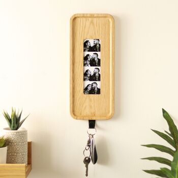 Solid Oak Photobooth Strip Frame Key Holder With Photo Printing, 6 of 9