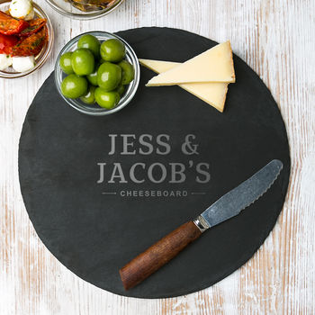 Personalised Couple's Round Cheese Board, 2 of 5