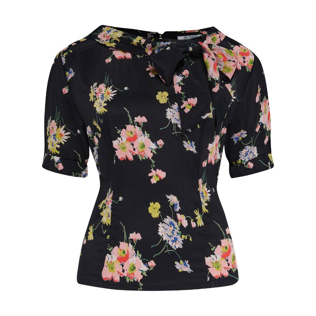 Cindy Blouse In Black Mayflower Vintage 1940s Style, 1 of 3
