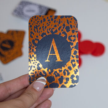 Personalised Foiled Leopard Playing Cards In A Tin, 2 of 8