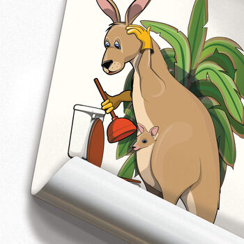 Kangaroo Cleaning The Toilet, Funny Bathroom Art, 6 of 7